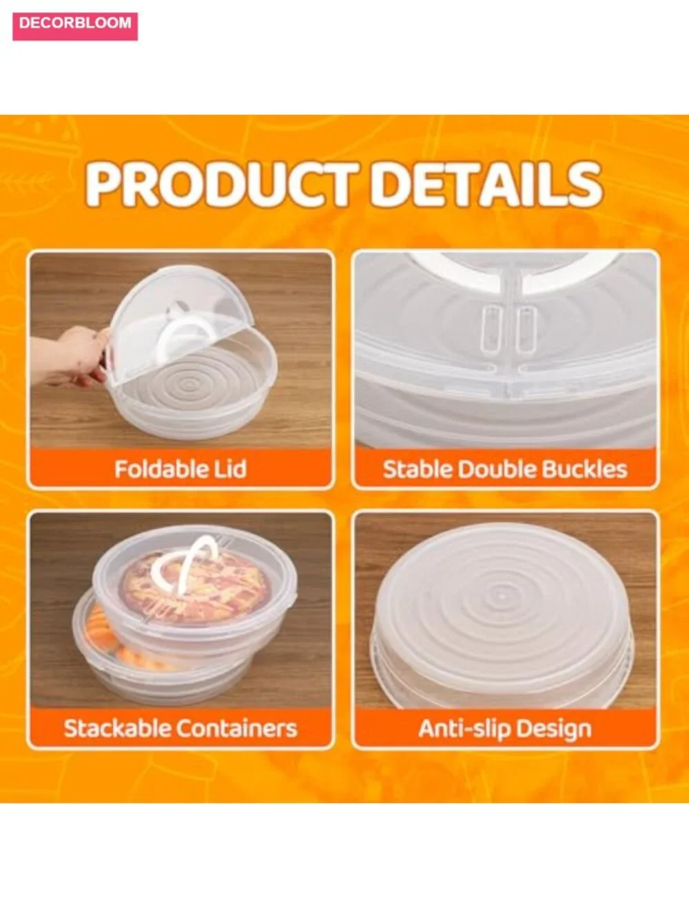 Pizza Storage Container Set 2 Pack with Egg Tray Reusable Pie Carrier
